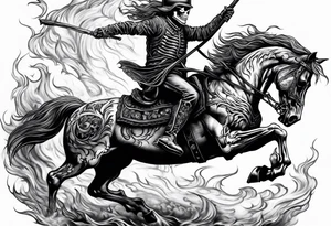 Skeleton riding a horse on fire tattoo idea