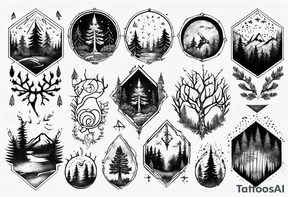Full sholder, Nordic, forest, time, presence tattoo idea