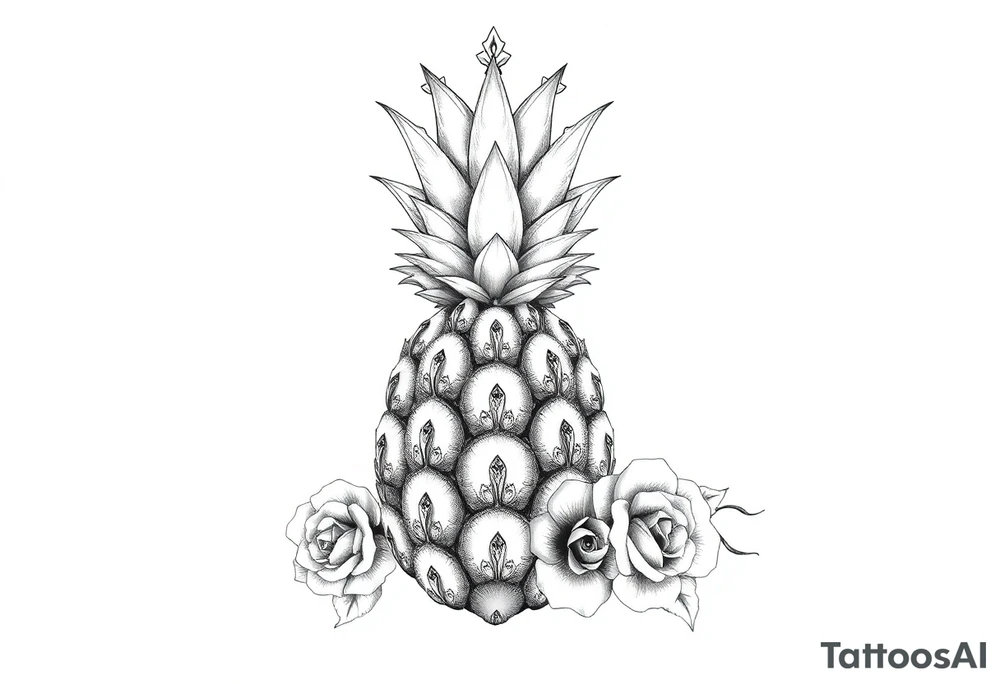 powerful pineapple with a crown,and diamonds and roses tattoo idea powerful pineapple with a crown,and diamonds and roses tattoo idea