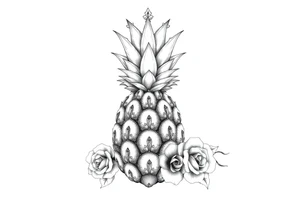 powerful pineapple with a crown,and diamonds and roses tattoo idea