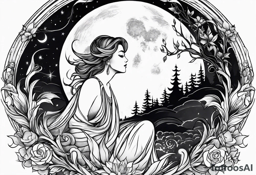 man asking the moon for a fairy to appear tattoo idea