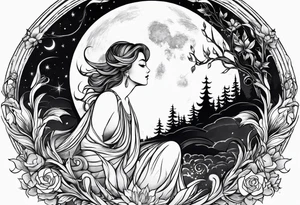 man asking the moon for a fairy to appear tattoo idea