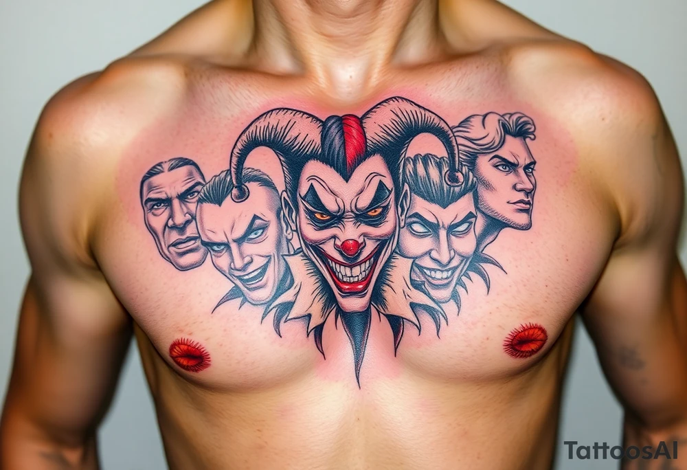creative collage of different emotions jester form tattoo idea