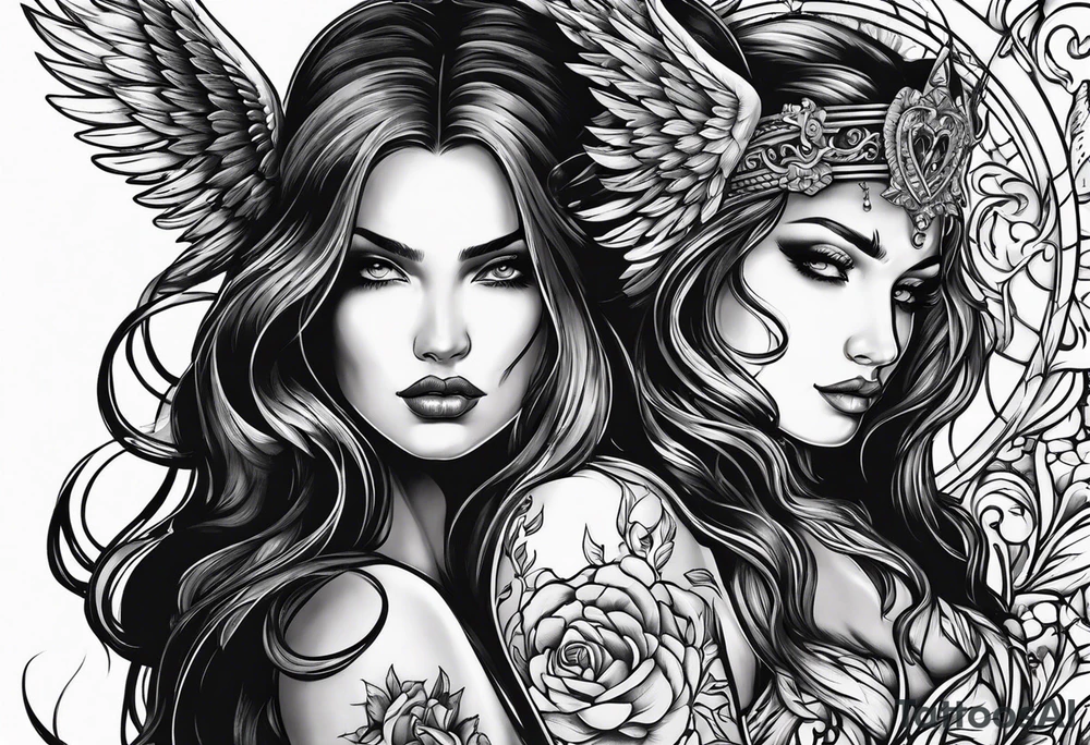 Angel and devil women tattoo idea