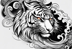 Asian Japanese Chinese style tiger twisting body for a forearm half sleeve, clouds tattoo idea