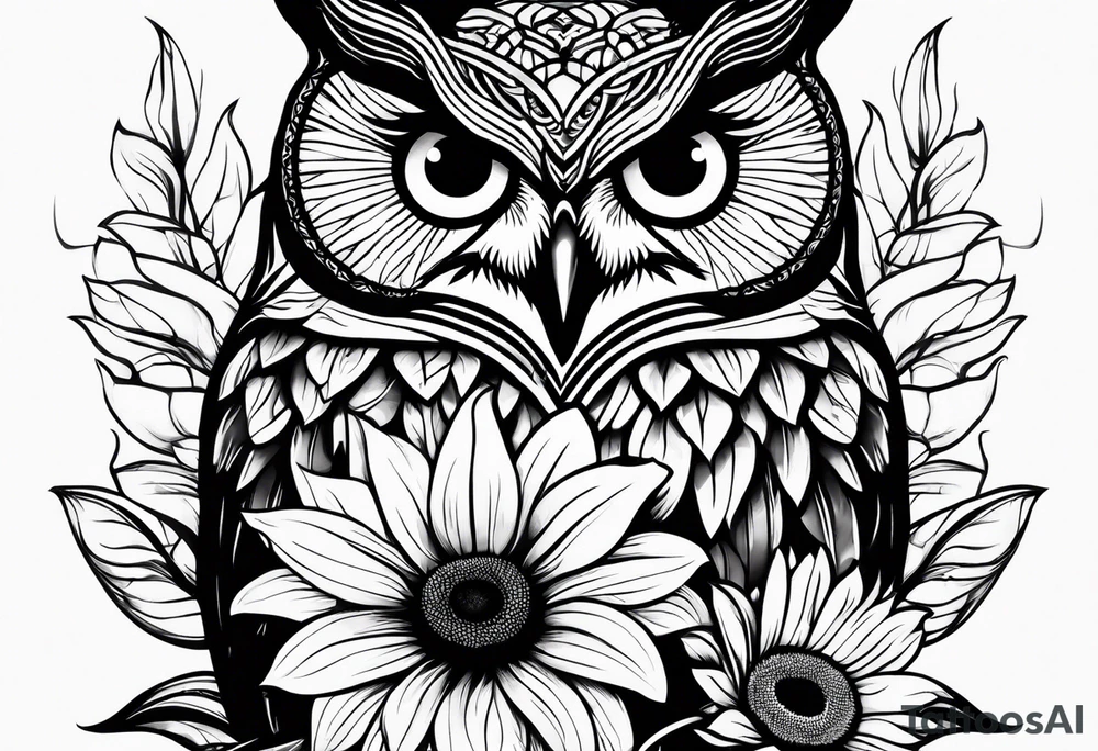 Owl and sunflower sleeve tattoo idea