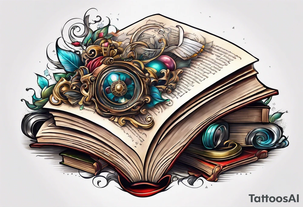 pile of open books no background tattoo idea