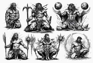 Savage warrior kneeling with the world on his shoulders tattoo idea