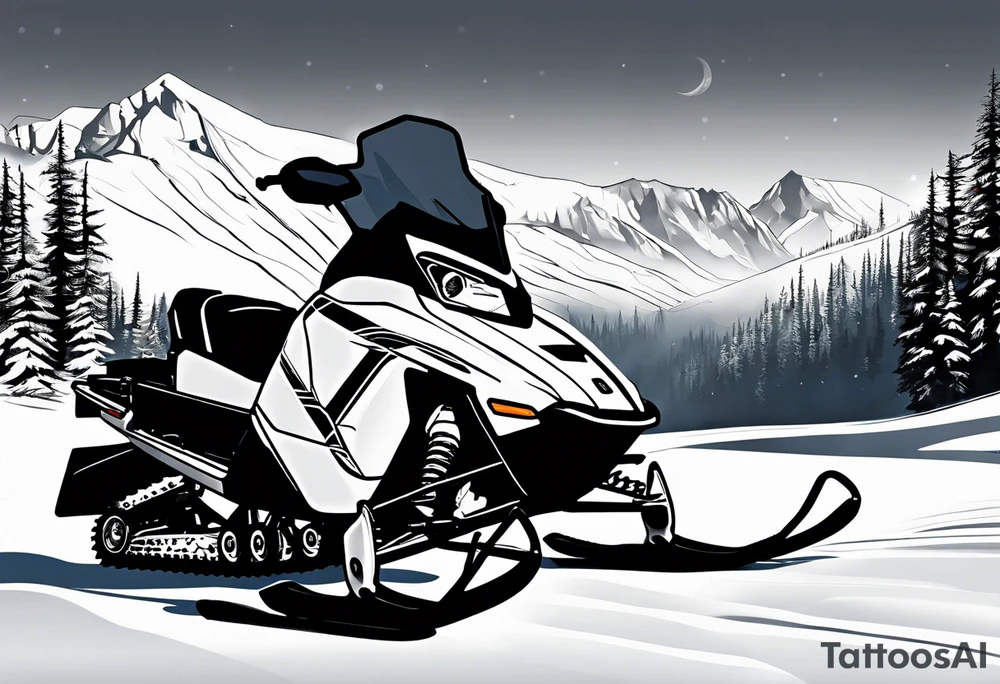 snowmobile in mountains tattoo idea