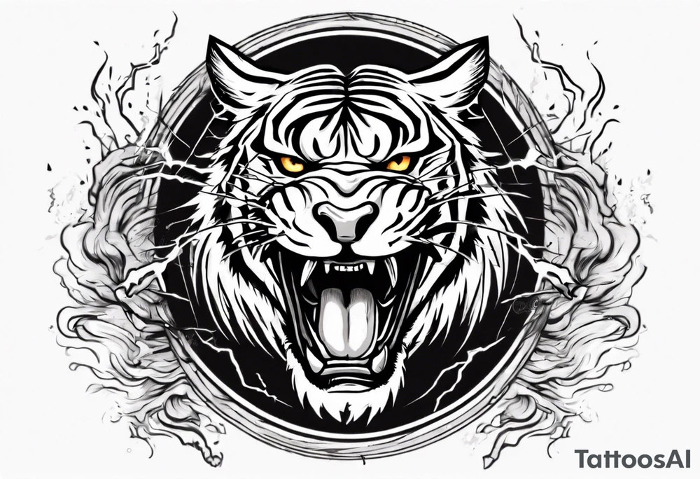 mythical ferocious tiger with lightning around it. The tattoo is for a forearm sleeve tattoo idea