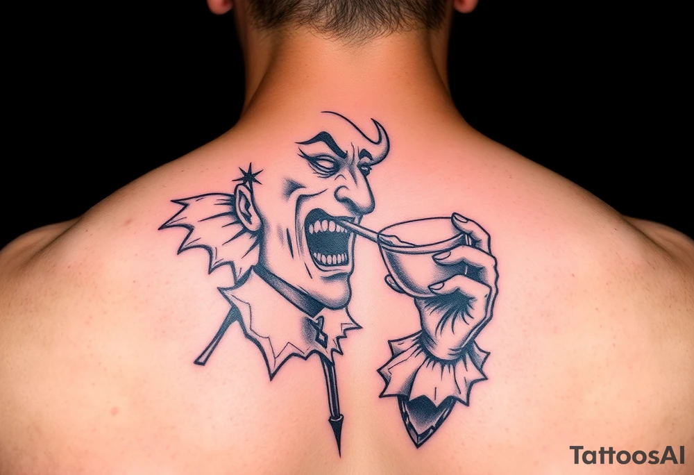 jester smoking and drinking in the other hand tattoo idea