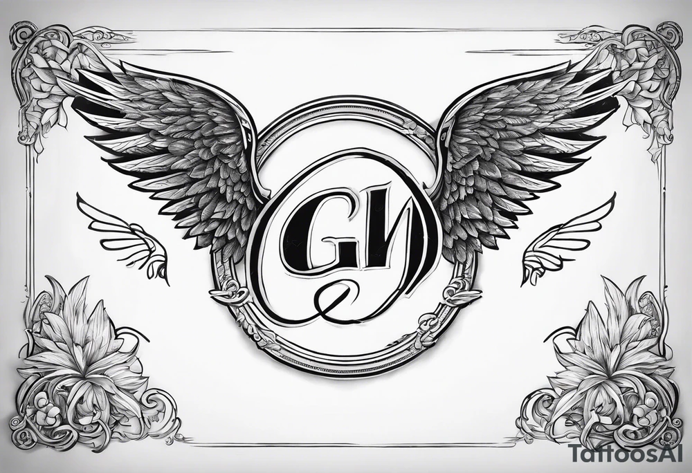 The word Glenn on a banner with angel Wings tattoo idea