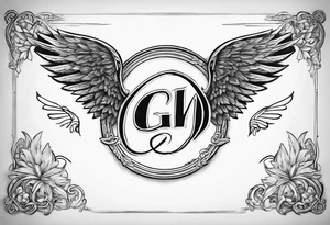 The word Glenn on a banner with angel Wings tattoo idea