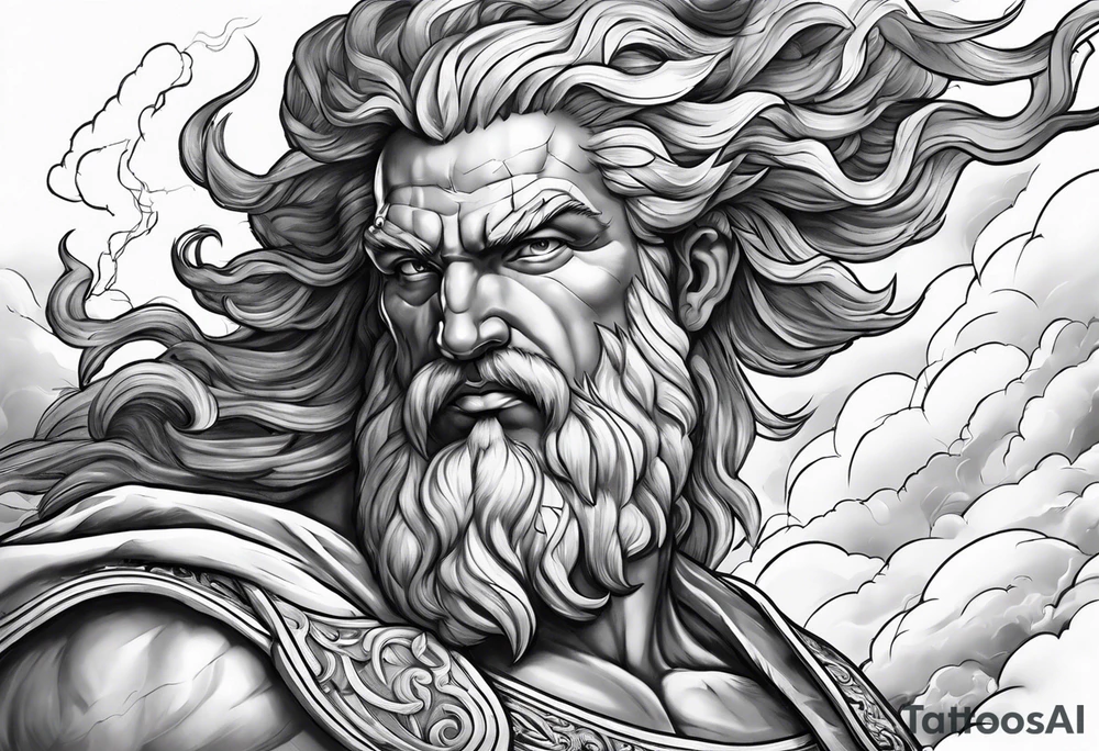 Zeus with lightning in the clouds tattoo idea