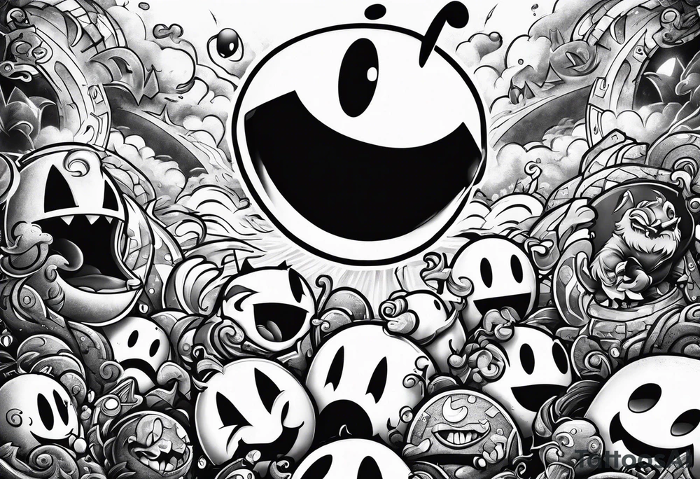 Pac-Man chasing monsters tattoo idea