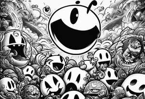 Pac-Man chasing monsters tattoo idea