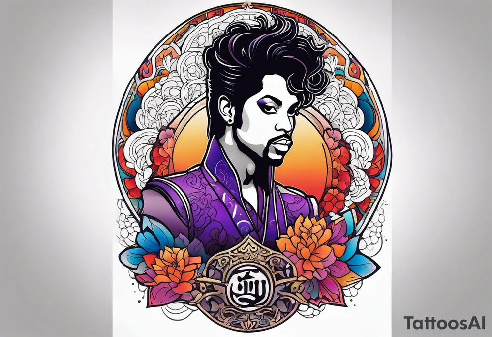 Tattoo honoring the musician Prince that also incorporates Pride colors. No symbols, and no faces. tattoo idea