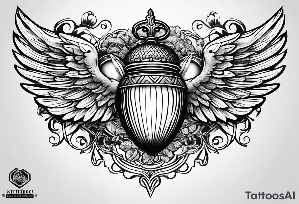 Acorn with angel wings tattoo idea