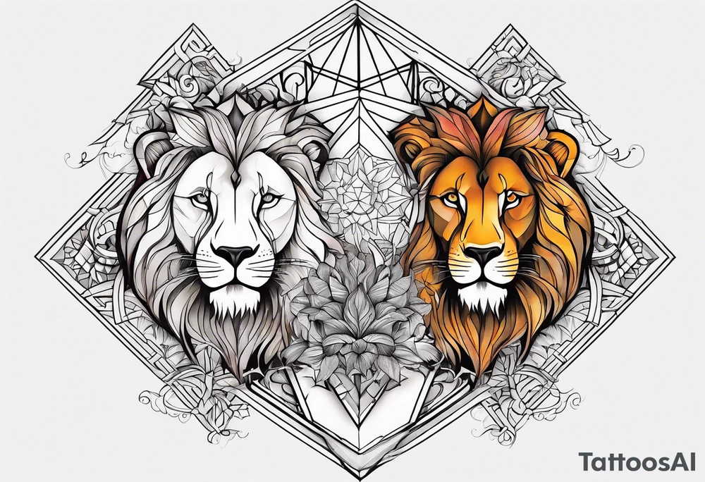 chest tattoo with lions tattoo idea