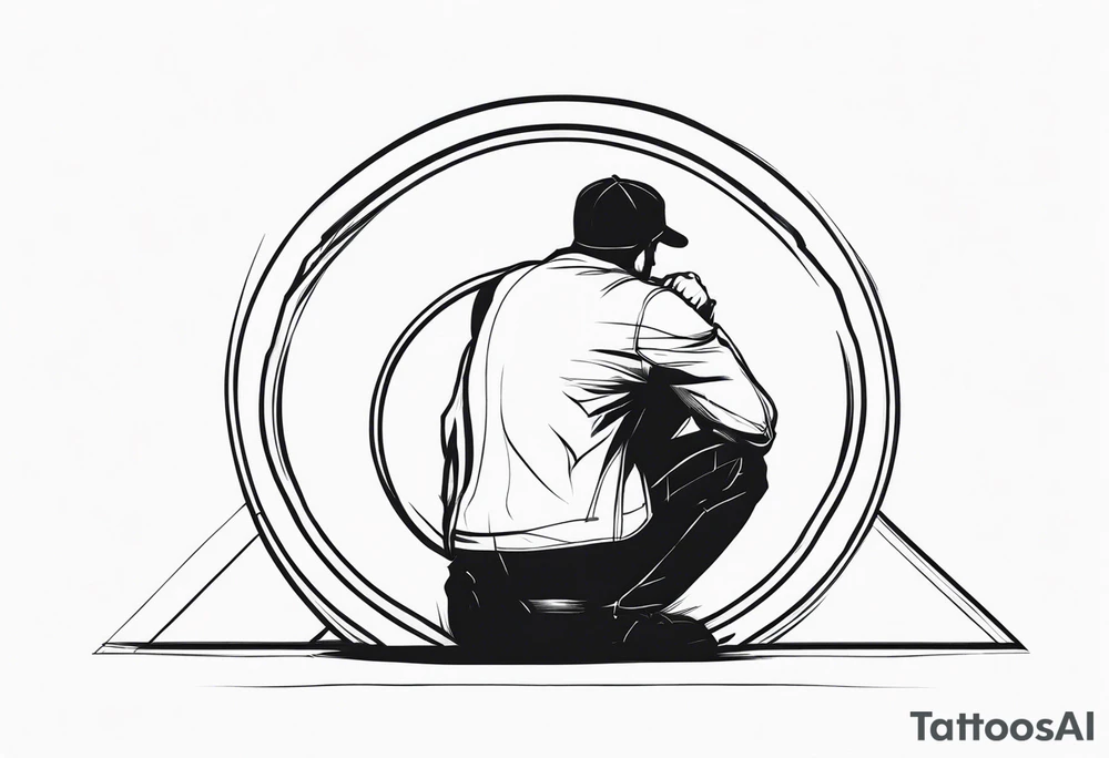 man crouched holding shield side view tattoo idea