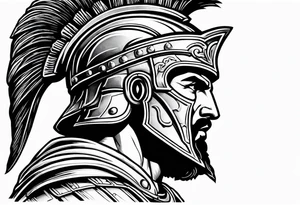 Side profile Spartan Solider ancient roman city in the background tattoo idea