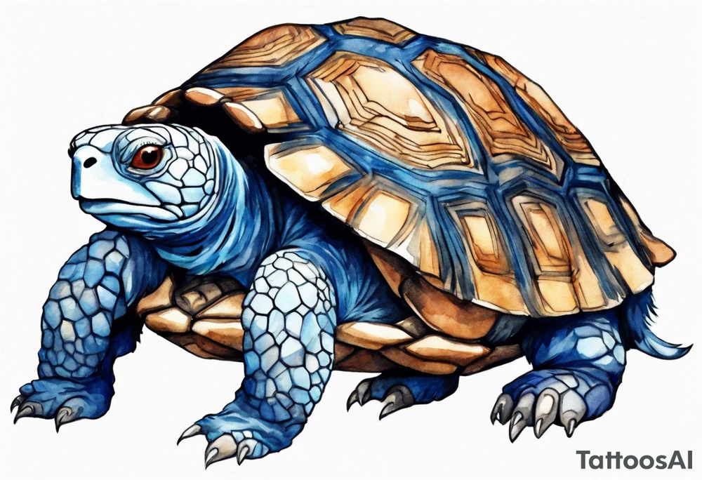 a blue fur-covered animal with a tortoise shell on its back tattoo idea