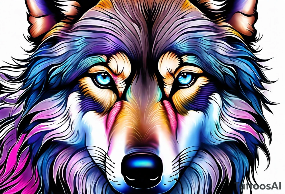 strong wolf gentle eyes "one blue eye" "one pink eye" tattoo idea