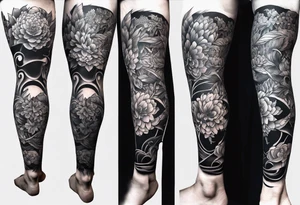 Lower leg sleeve. Large bluerin tattoo idea