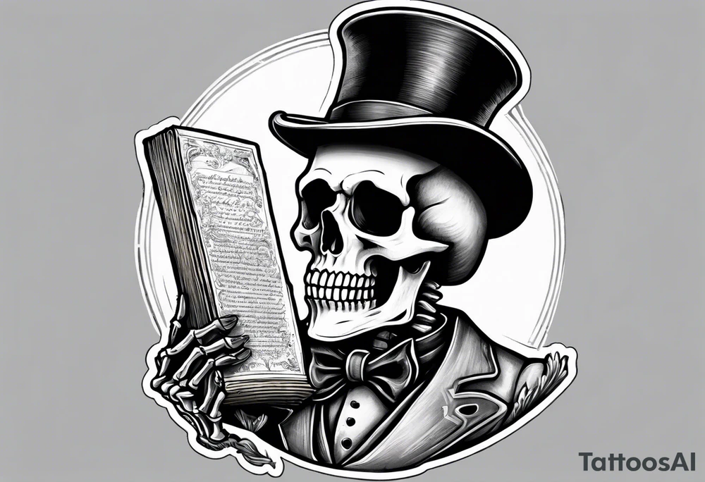 skeleton wearing a top hat holding a holy bible tattoo idea