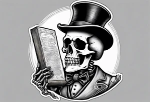 skeleton wearing a top hat holding a holy bible tattoo idea