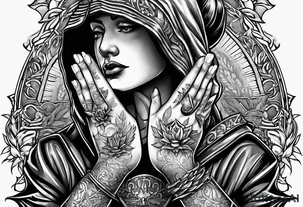 working class hero text with 20 pieces of silver and praying hands tattoo idea