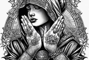 working class hero text with 20 pieces of silver and praying hands tattoo idea