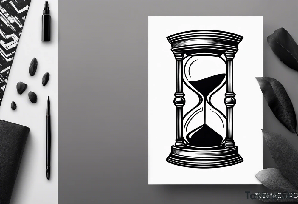 draw a clock/hourglass. They are surrounded by Roman numerals. It is a black and white tattoo for the right shoulder of a man tattoo idea