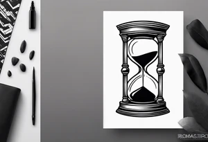 draw a clock/hourglass. They are surrounded by Roman numerals. It is a black and white tattoo for the right shoulder of a man tattoo idea