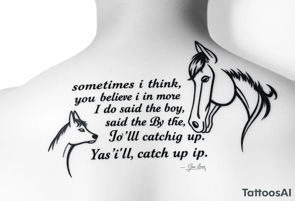Tattoo based on the book the boy, the fox, the mole and the horse that says “sometimes i think you believe in more than I do said the boy.  You’ll catch up says the horse” tattoo idea
