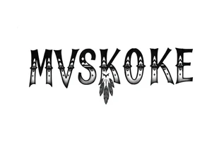 The word “MVSKOKE” shaded with Native American pattern tattoo idea