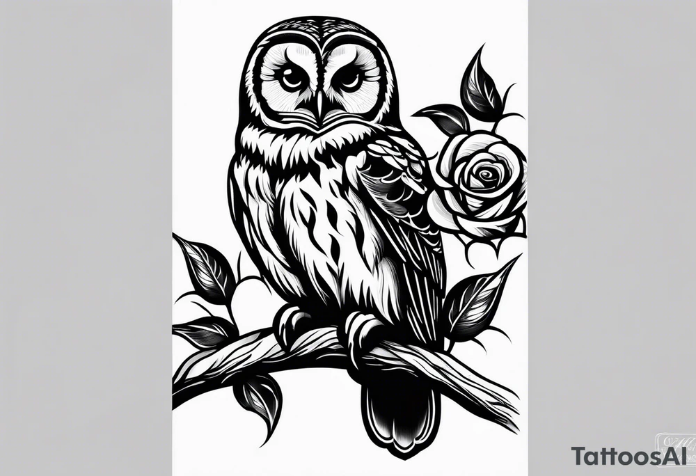 Barred owl and a rose tattoo idea