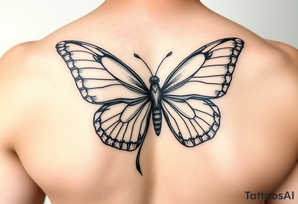 ethereal butterfly with flowing silk ribbons in moonlight tattoo idea