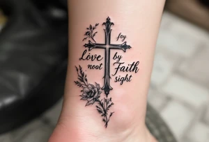 live by faith not by sight with cross tattoo idea