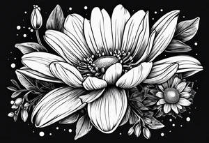 Daisy honeysuckle cosmos snowdrop tattoo idea