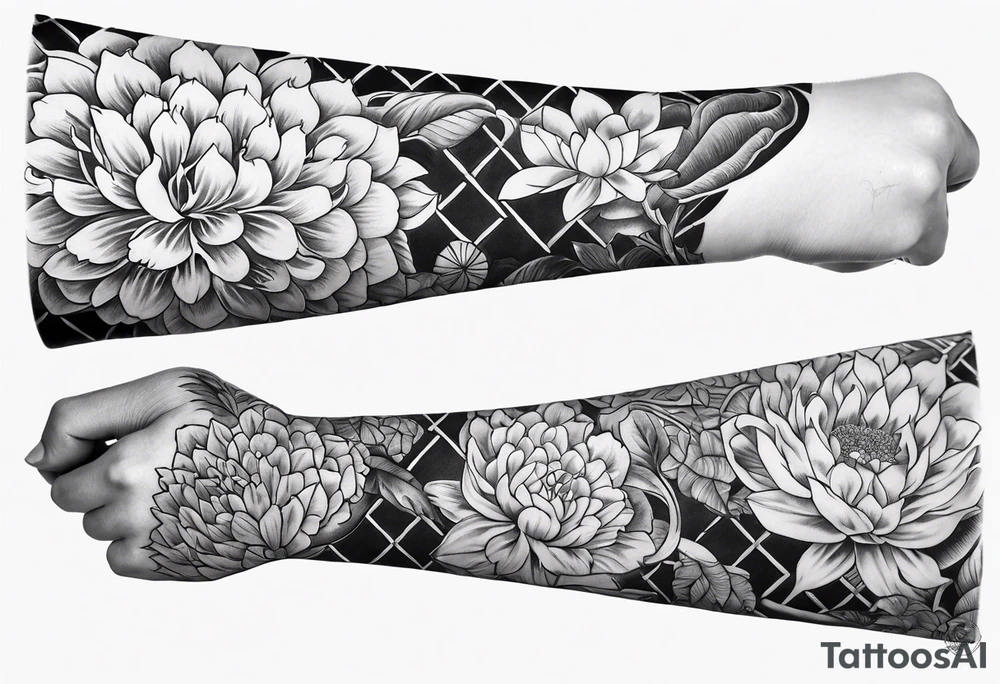 Japanese forearm sleeve stencil tattoo idea