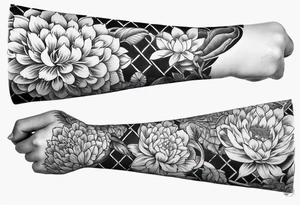 Japanese forearm sleeve stencil tattoo idea