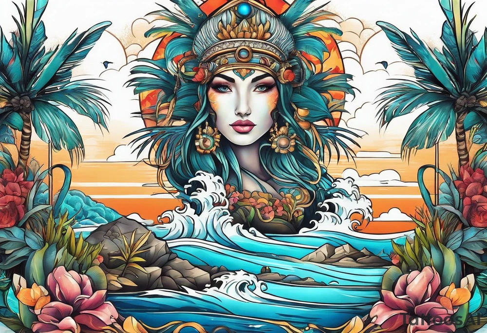 Animal , ocean, palm tattoo idea
