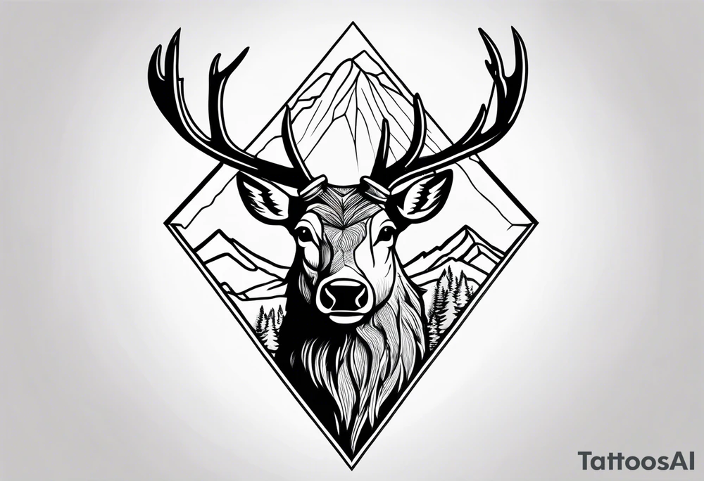 arrowhead outline with an elk and mountains inside of it tattoo idea