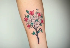 flowering hawthorn tree with white lilly of the vally plants tattoo idea
