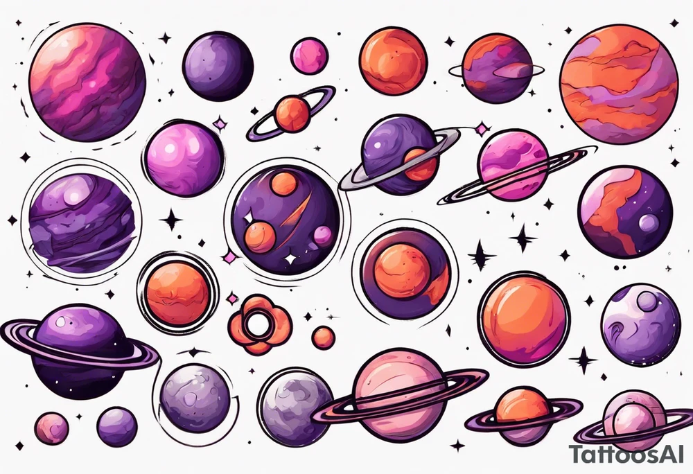 Planets aligned
Red
Orange
Pink 
Purple tattoo idea
