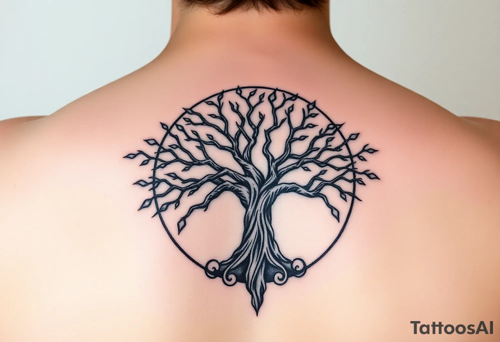 yggadrisl tree of life with circle tattoo idea