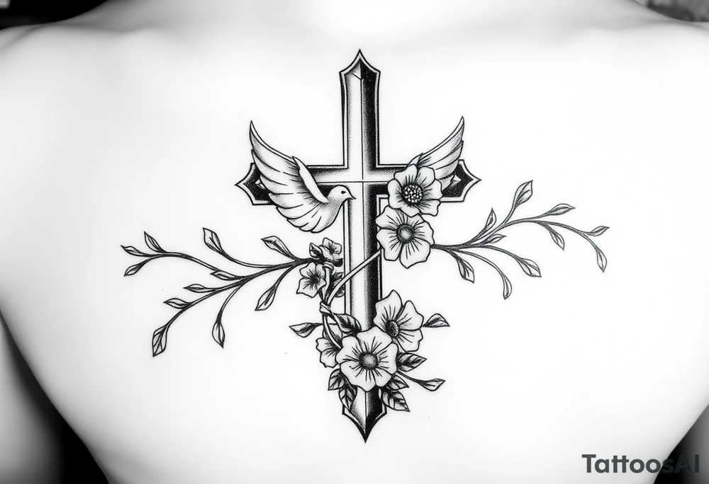Cross:

A cross, a central symbol of Christianity, can be paired with images like doves (representing peace and love) or intertwined vines (symbolizing a strong and enduring bond).

Doves:

Doves, often seen as symbols of peace and lov can be incorporated into the design, representing the couple's commitment to each other and God.

Intertwined Vines/Hearts:

These designs symbolize the interconnectedness and unity of marriage, ofte adding a romantic and personal touch.

Bible Verses:

A relevant verse about marriage, such as Ephesians 5:21-33 or Proverbs 18:22, can be incorporated into the tattoo design, providing a reminder of their faith and commitment.

Cross Wrapped in Flowers:

This design can be both beautiful and symbolic with the cross representing faith and the flowe symbolizing the beauty of love and commitment. tattoo idea
