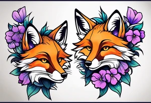 Neo traditional fox with violets tattoo idea