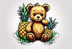 Teddy bear hugging a pineapple tattoo idea